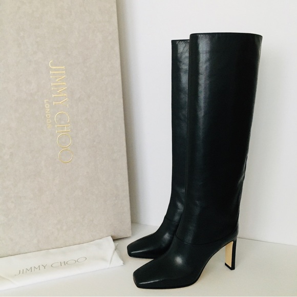 Jimmy Choo MAHESA 85 Square Heel Knee Hight Black Calf Leather Women’s B… - Picture 4 of 15
